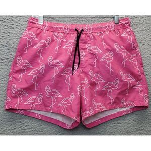 ASOS Board Shorts Men Medium Pink Swan Print Mesh Lined Elastic Waist Drawstring